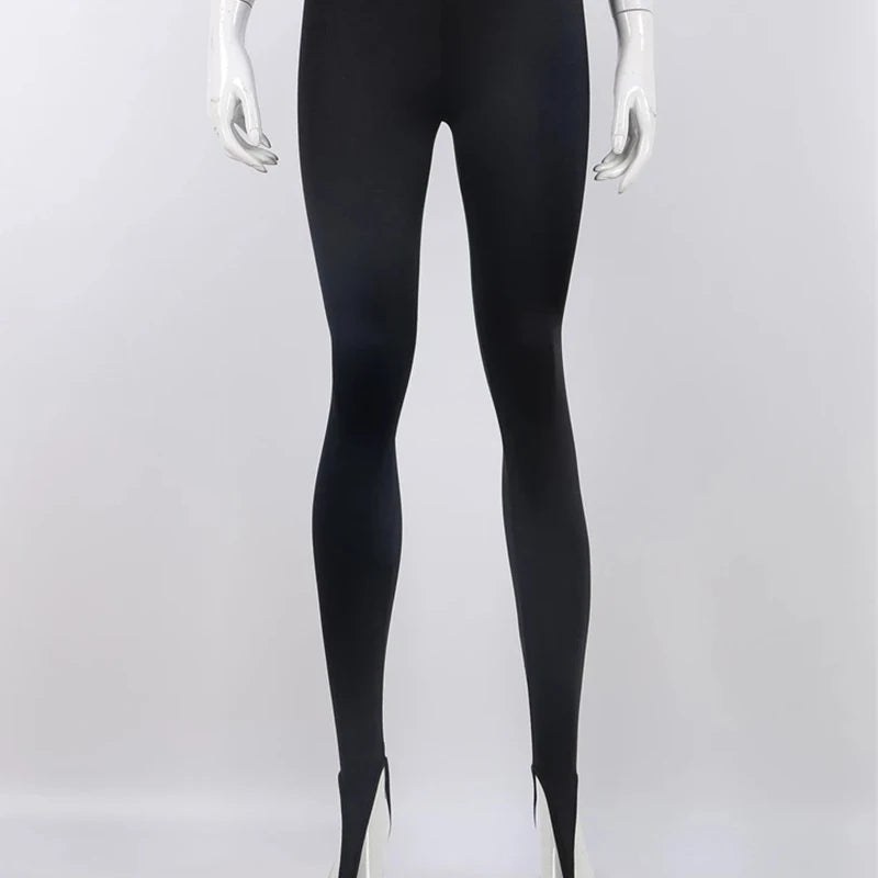Fashionable winter black high waisted tight Y2K women's pants sexy shiny casual club 2025 tight pants